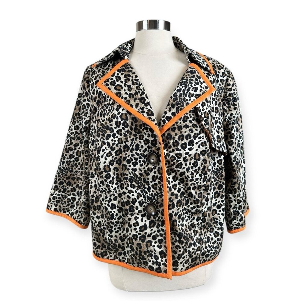 Anthrocite Jacket Womens 10 Leopard Print Orange Lined Coat Button Front Animal